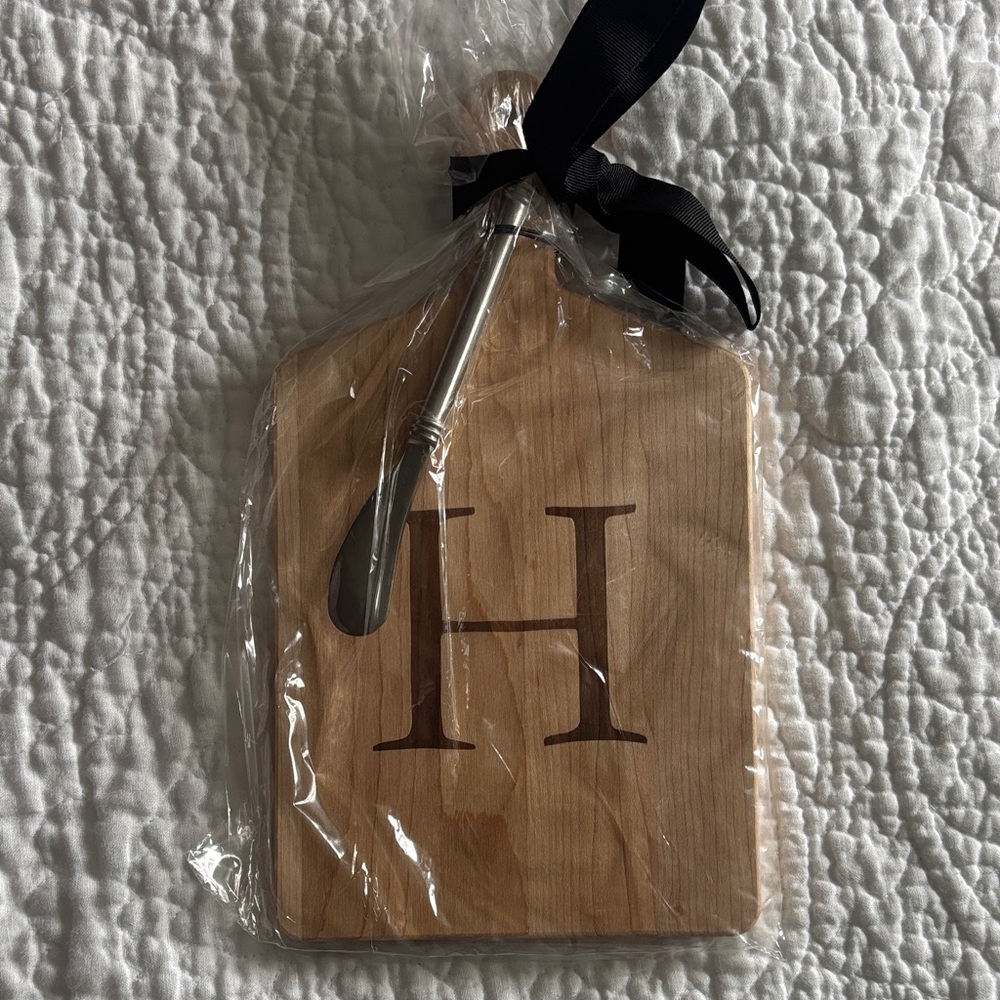 Monogrammed Wooden Cheese Board with Spreader